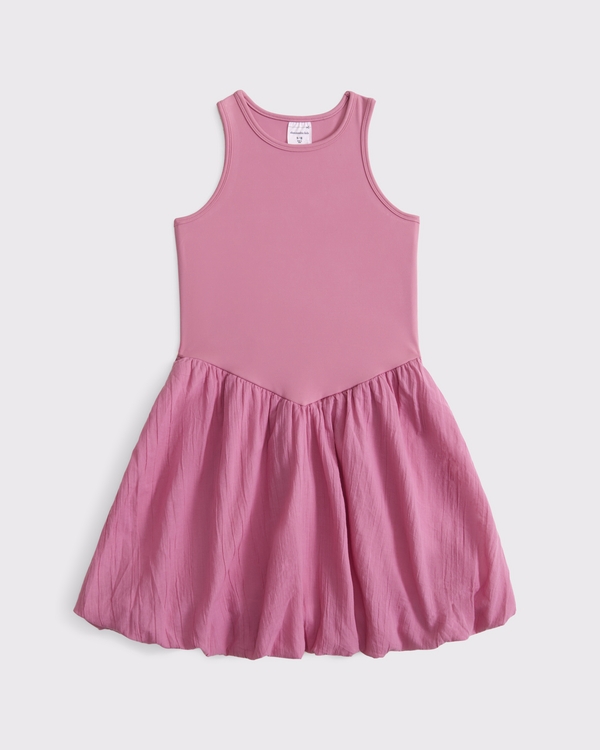 mixed fabric bubble hem mini dress, Dark Pink view 1