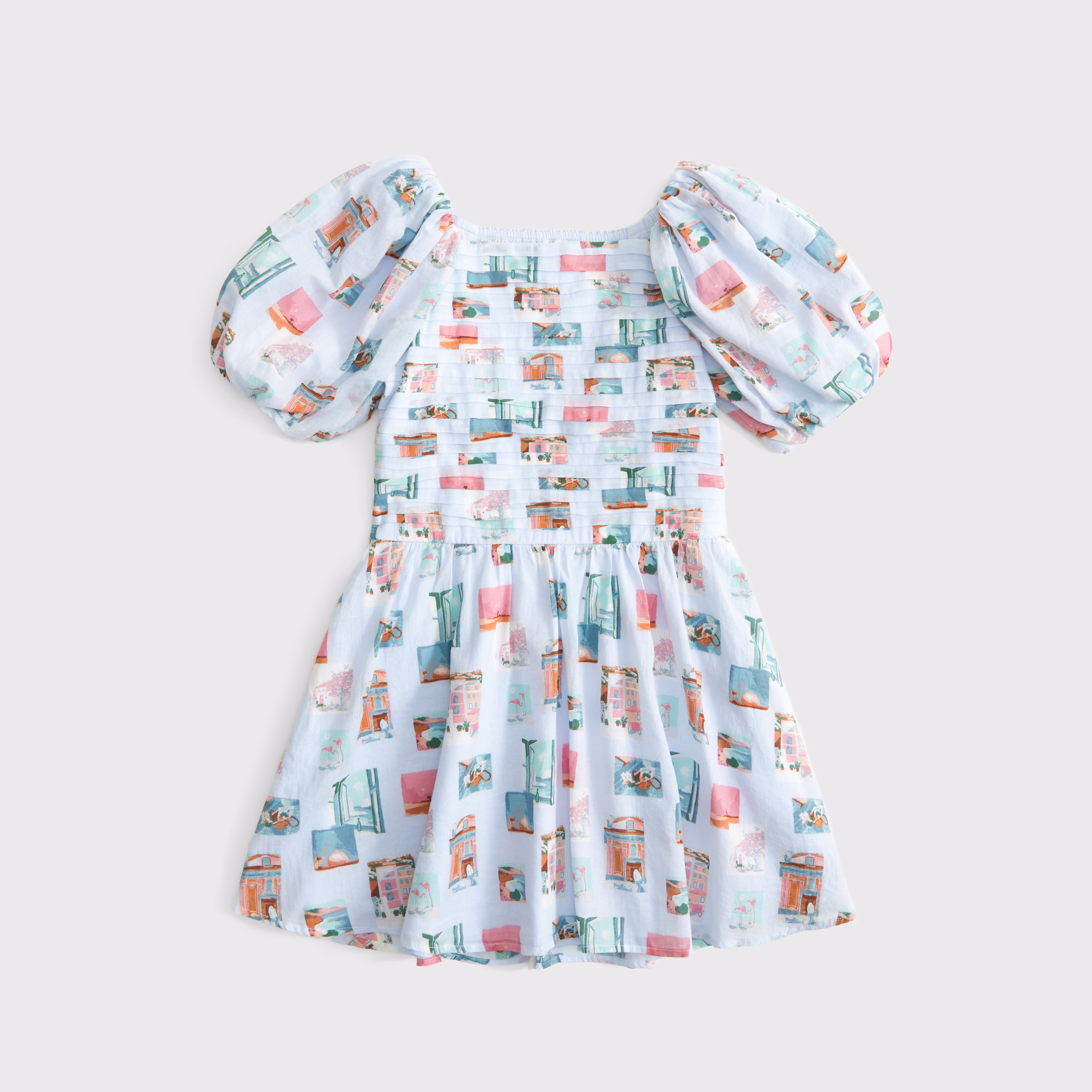 Abercrombie & Fitch Kids' Emerson Puff Sleeve Drop-waist Mini Dress In White