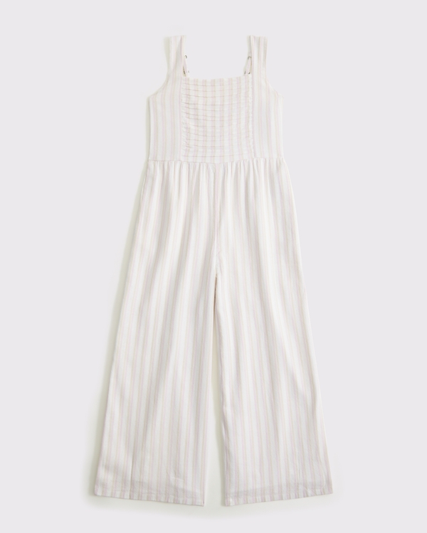 pleated squareneck jumpsuit, Cream Stripe view 1