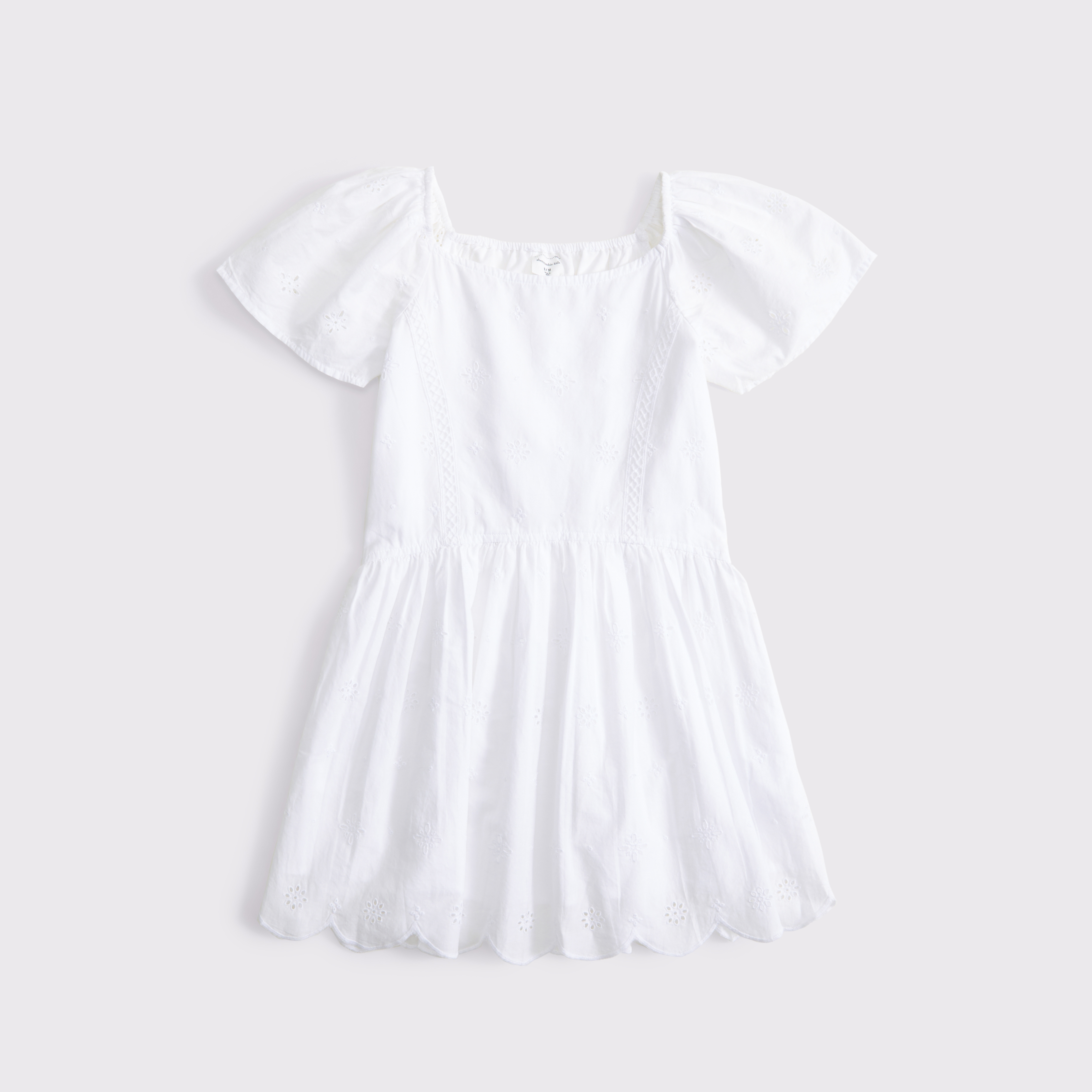 Abercrombie & Fitch Kids' Flutter Sleeve Cutwork Mini Dress In White