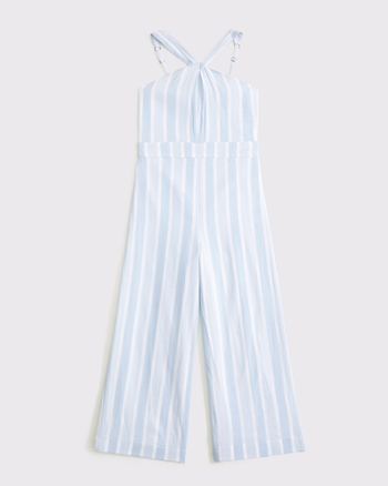 linen-blend halter jumpsuit