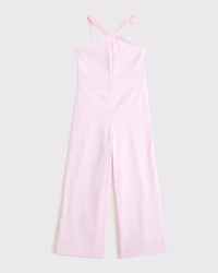 linen-blend halter jumpsuit