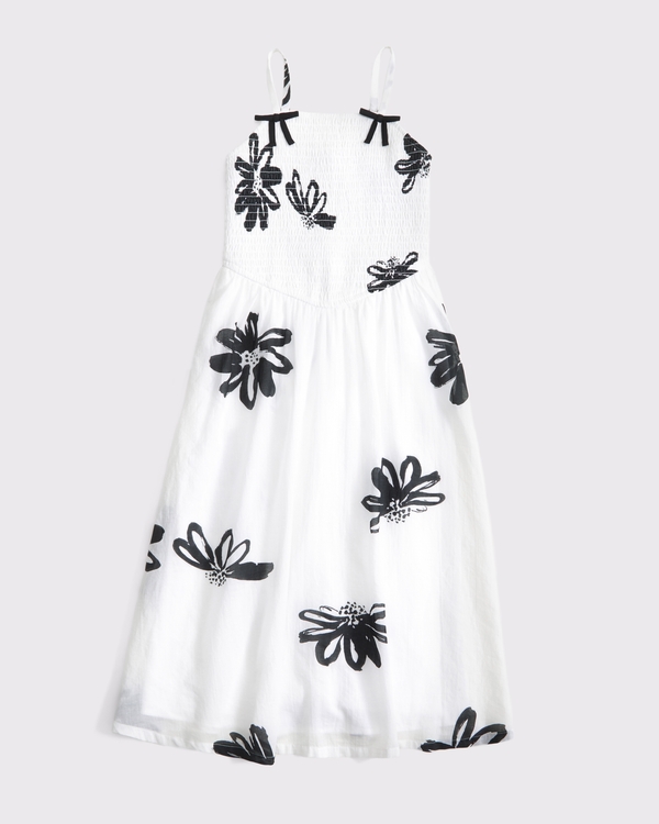 smocked drop-waist maxi dress, Black Pattern view 2