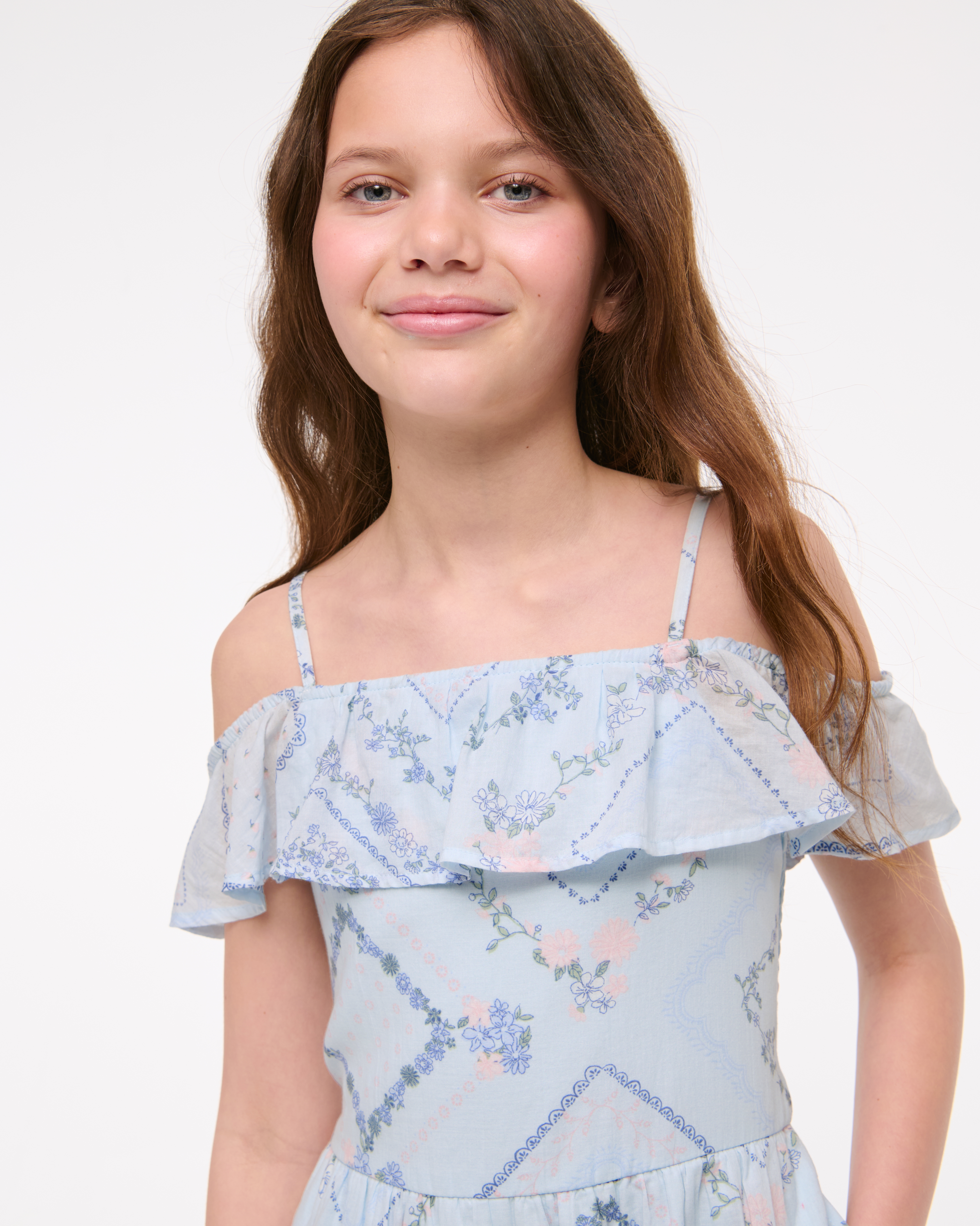 Abercrombie & Fitch Off-the-shoulder Ruffle Romper In Blue