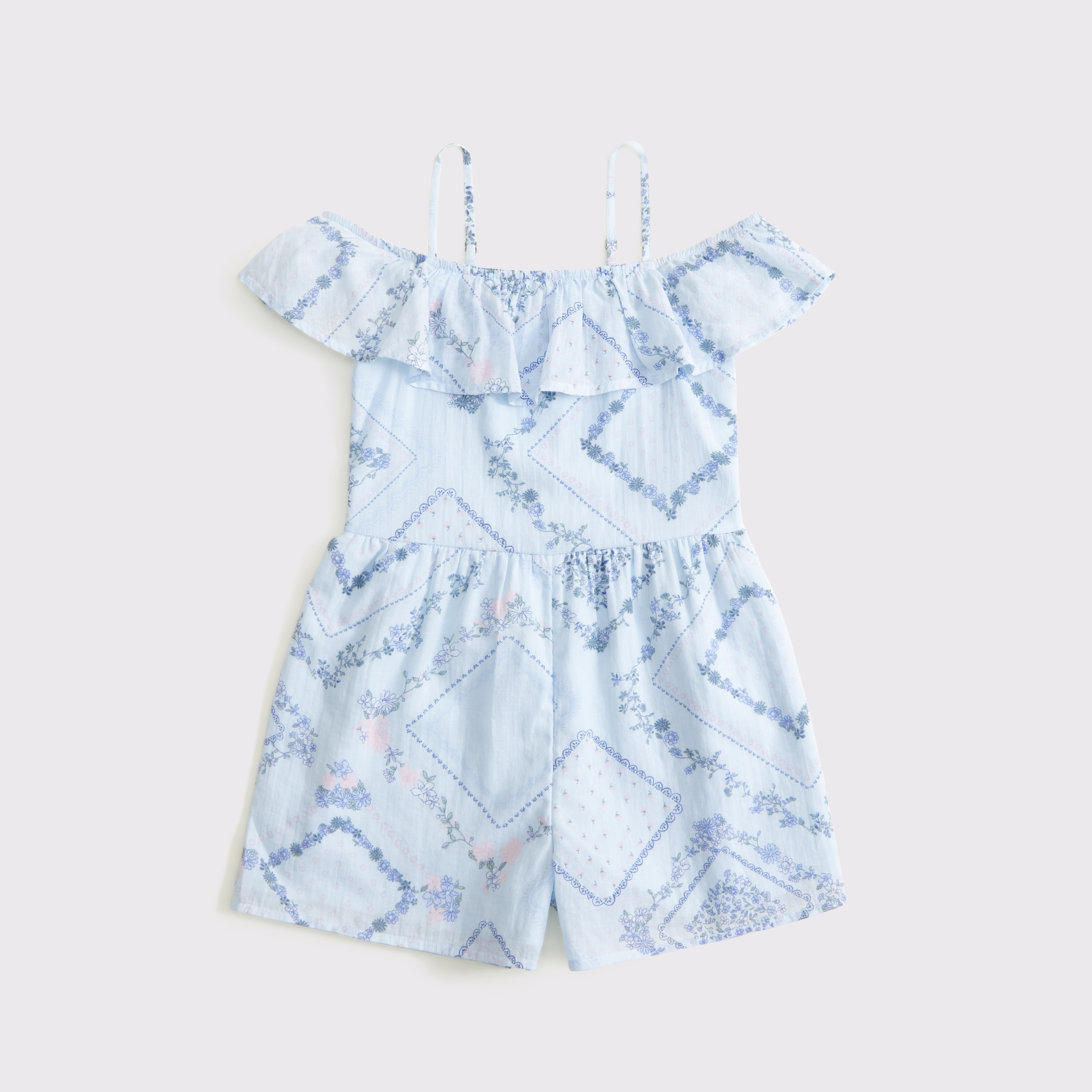 Abercrombie & Fitch Off-the-shoulder Ruffle Romper In Blue