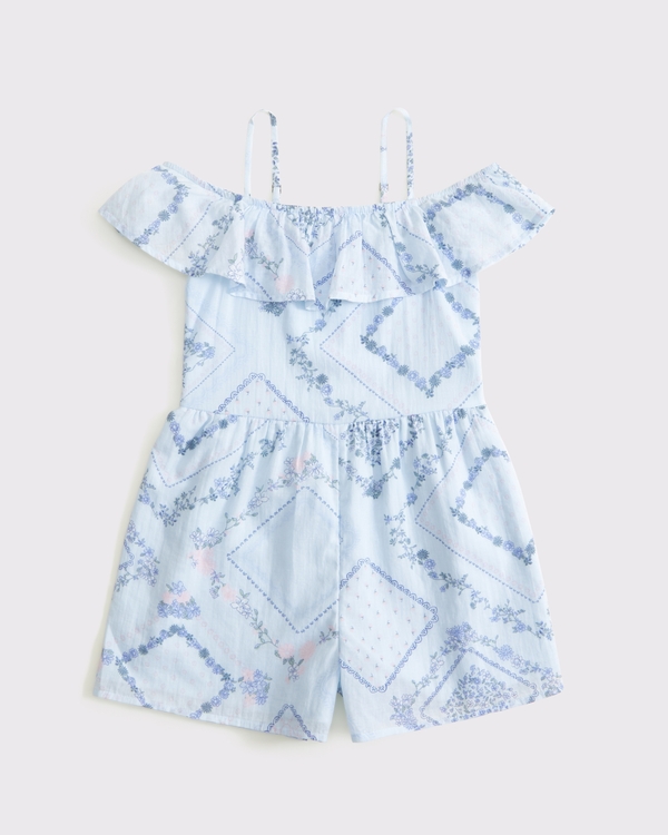 off-the-shoulder ruffle romper, Light Blue Pattern view 2