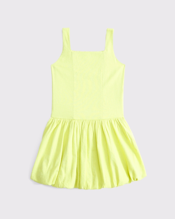 drop-waist bubble hem mini dress, Lime view 1