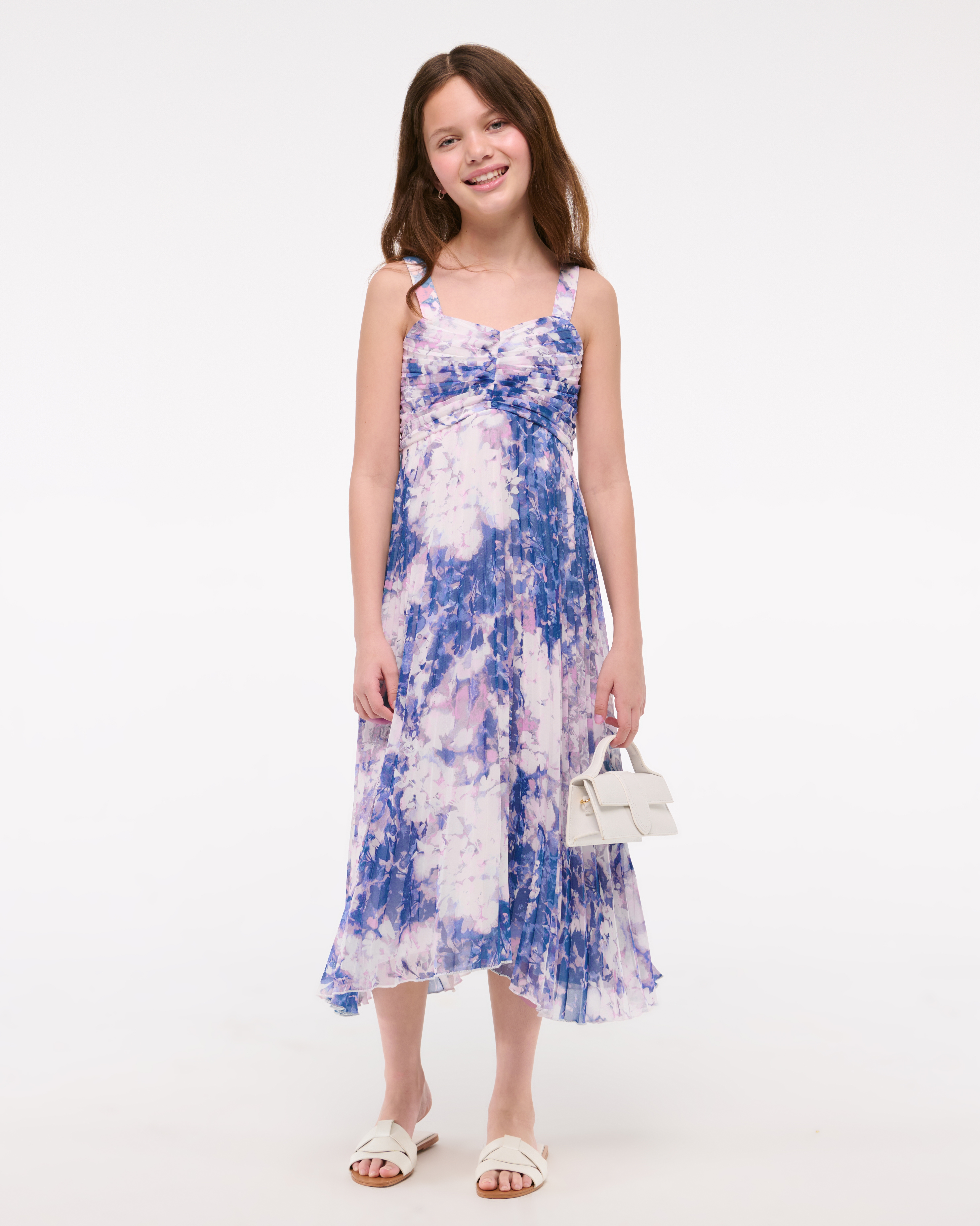 Abercrombie & Fitch Kids' The A&f Giselle Pleated Maxi Dress In Blue