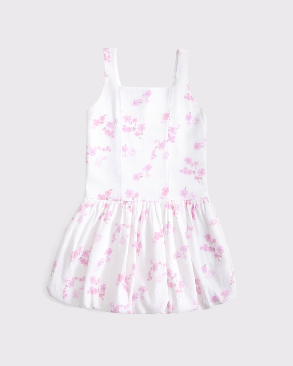 drop-waist bubble hem mini dress, Pink Floral view 1