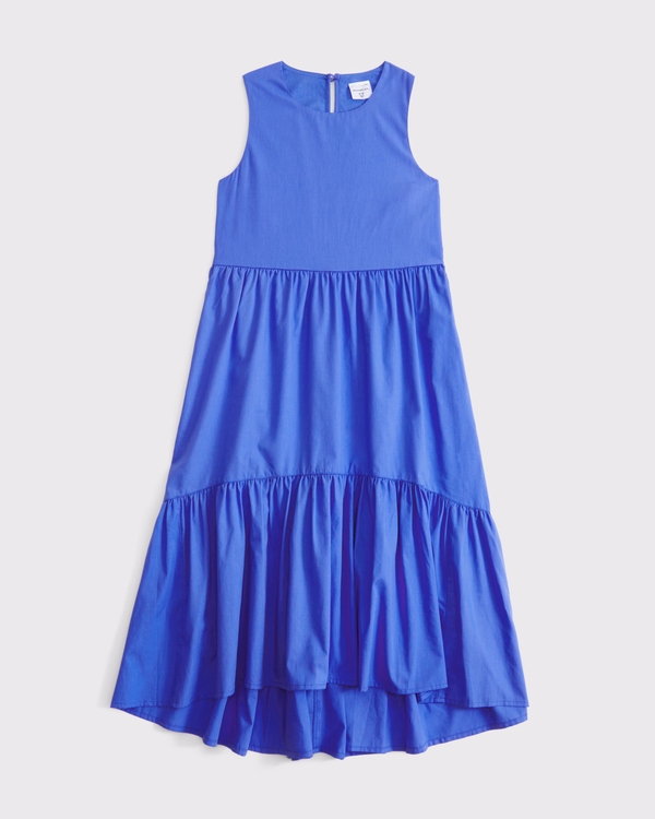 poplin tiered maxi dress, Blue view 1