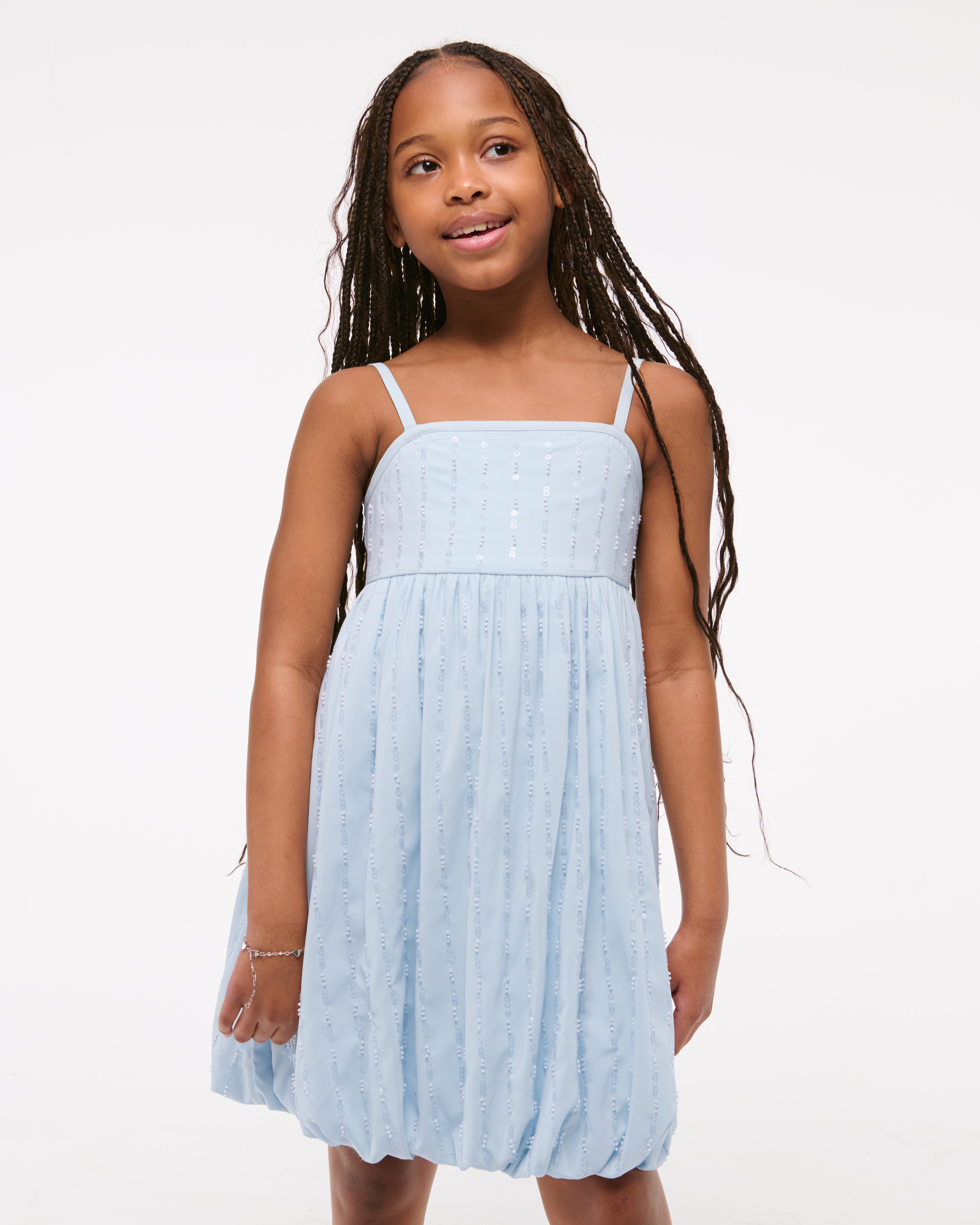 Abercrombie & Fitch Kids' Sequin Bubble Hem Mini Dress In Blue