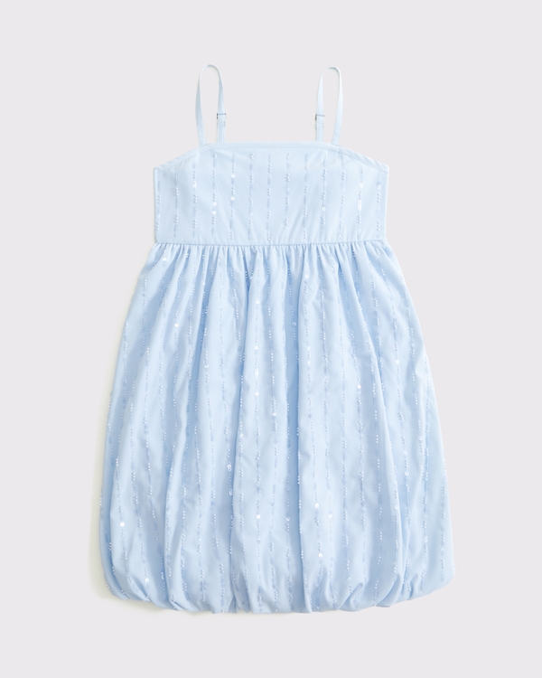 sequin bubble hem mini dress, Light Blue view 2