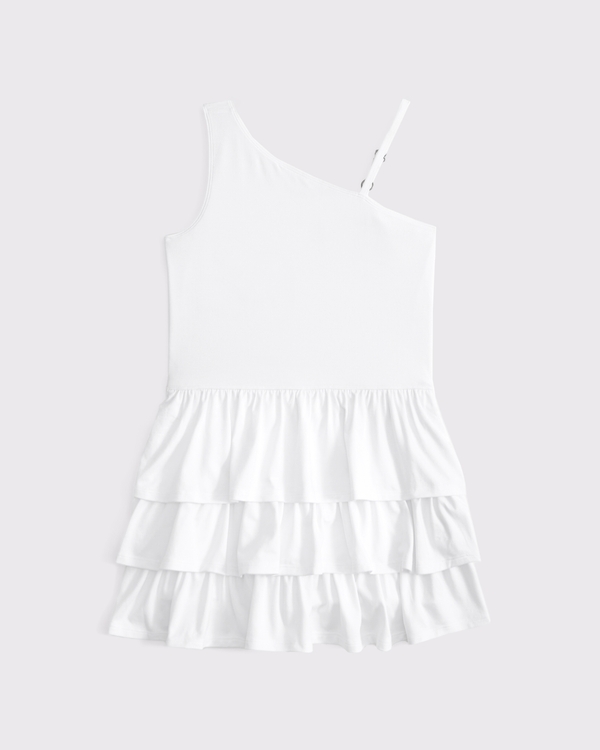 ypb asymmetrical ruffle mini dress, White view 2