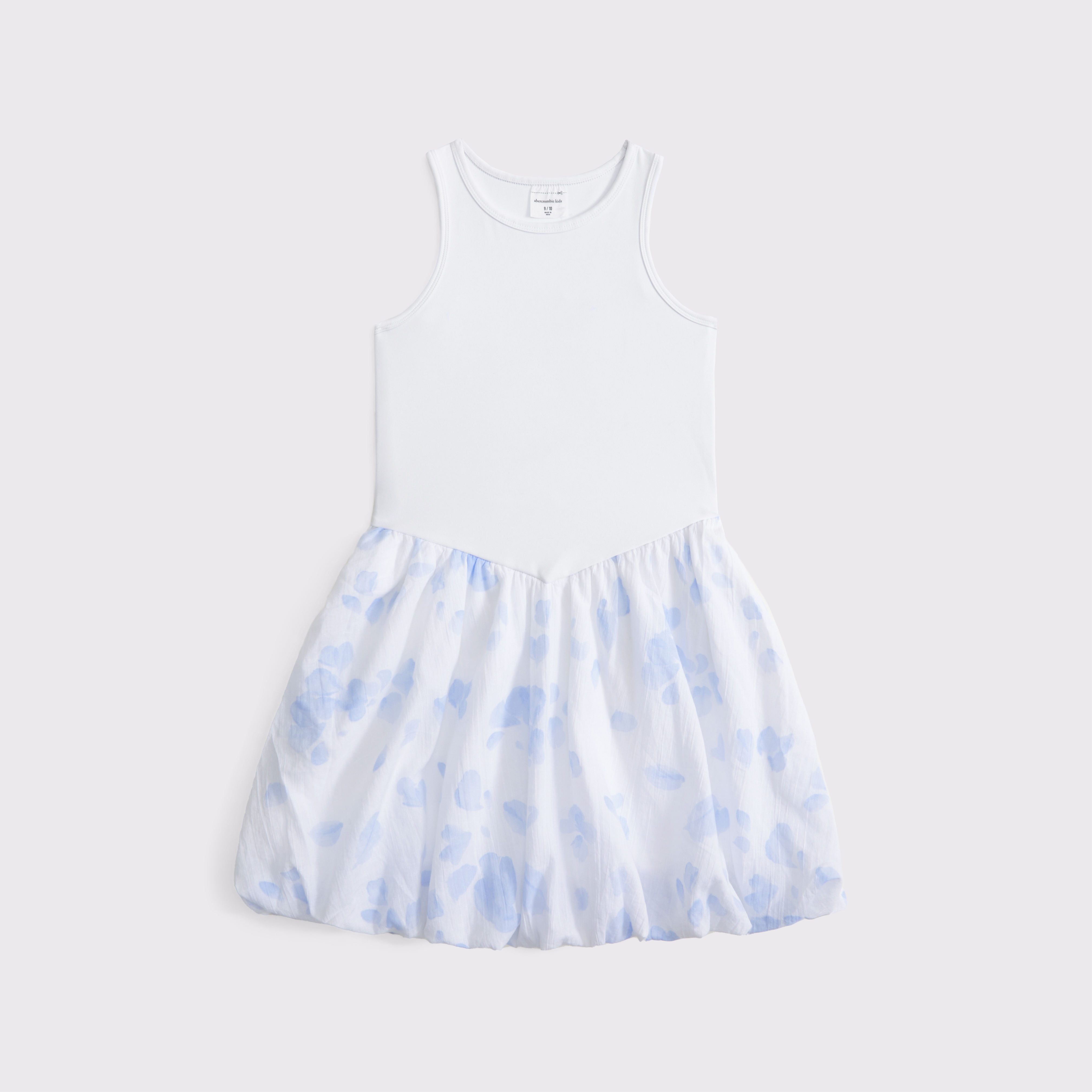 Abercrombie & Fitch Kids' Mixed Fabric Bubble Hem Mini Dress In White