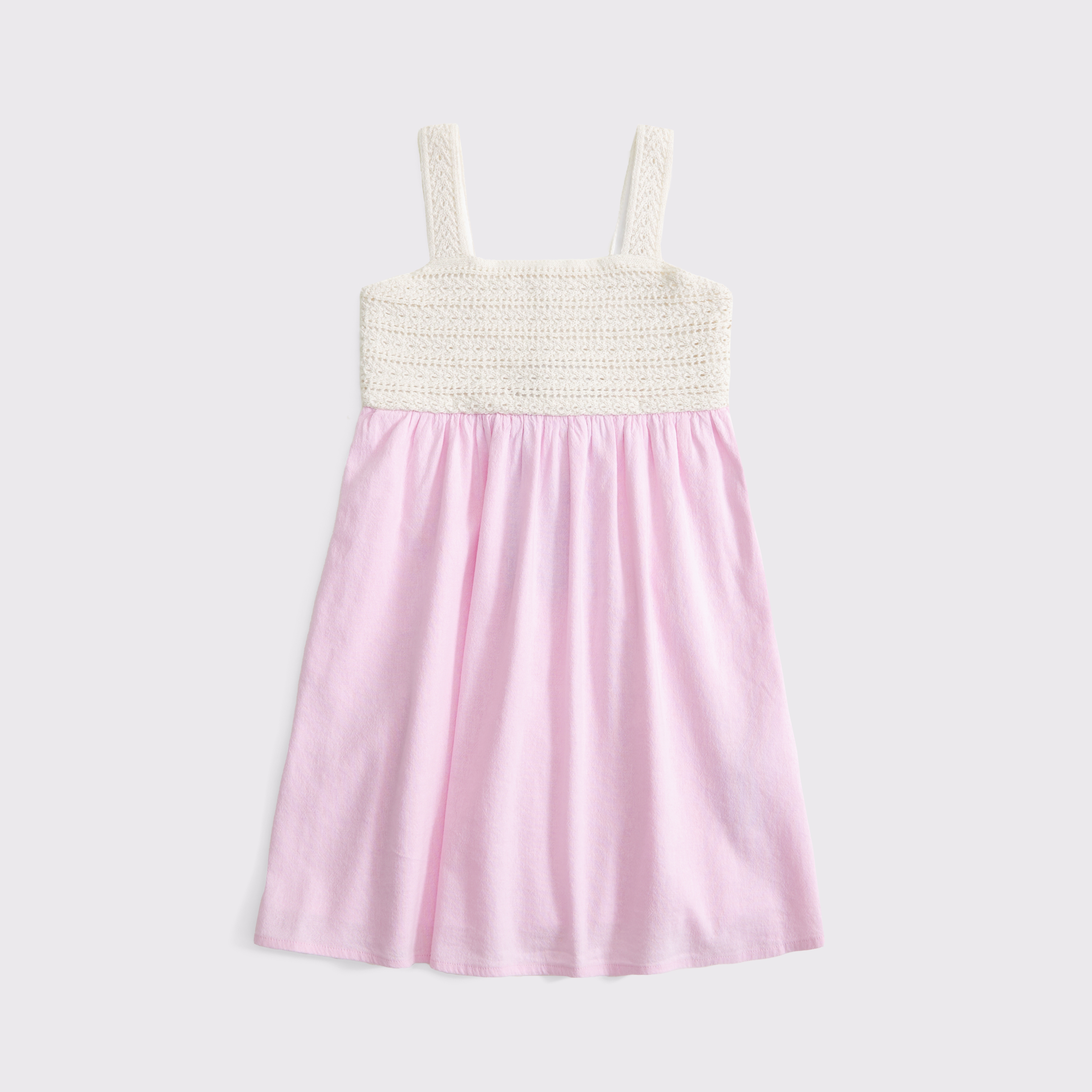 Abercrombie & Fitch Kids' Crochet-style Mixed Fabric Mini Dress In Pink