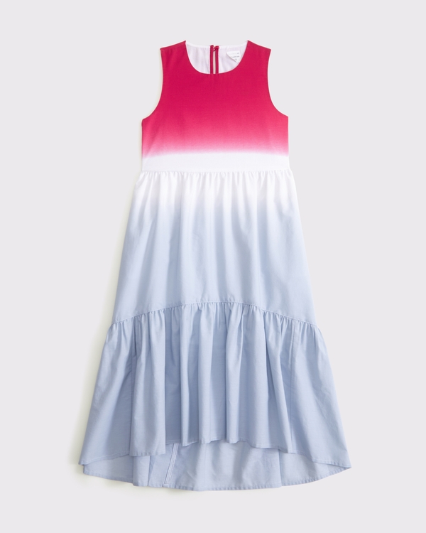 poplin tiered maxi dress, Red, White, And Blue view 1
