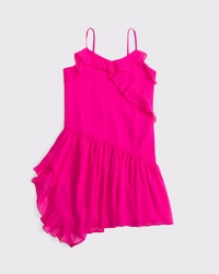 asymmetrical hem ruffle mini dress