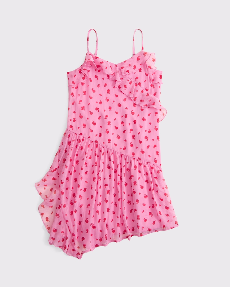 pull&bear strappy asymmetric ruffle hem mini dress in pale pink Elea Asymmetrical Mini Dress in Peach  Cattivo