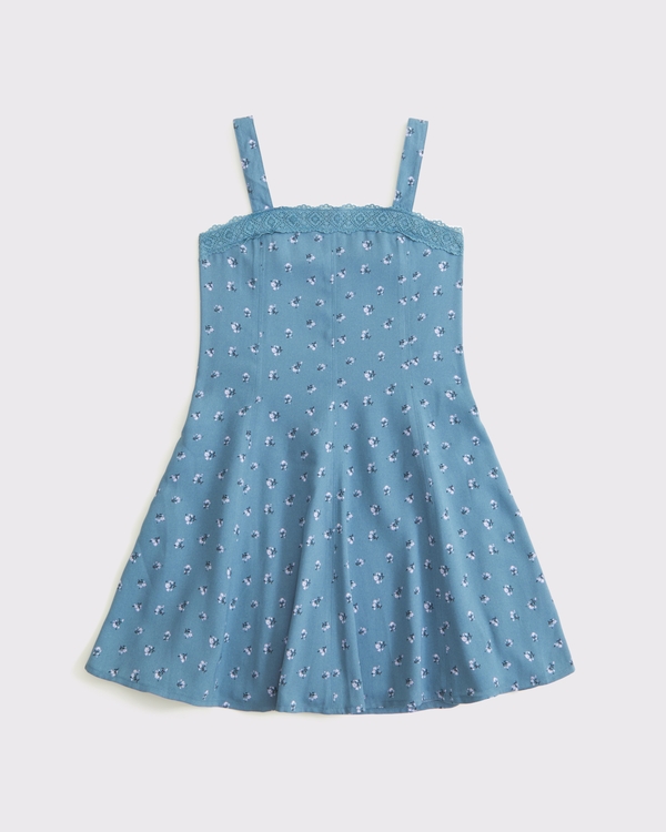 a&f mila lace-trim mini dress, Teal Blue Floral view 1