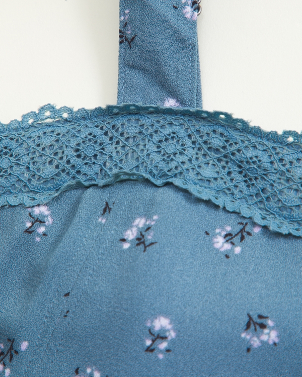 a&f mila lace-trim mini dress, Teal Blue Floral view 2