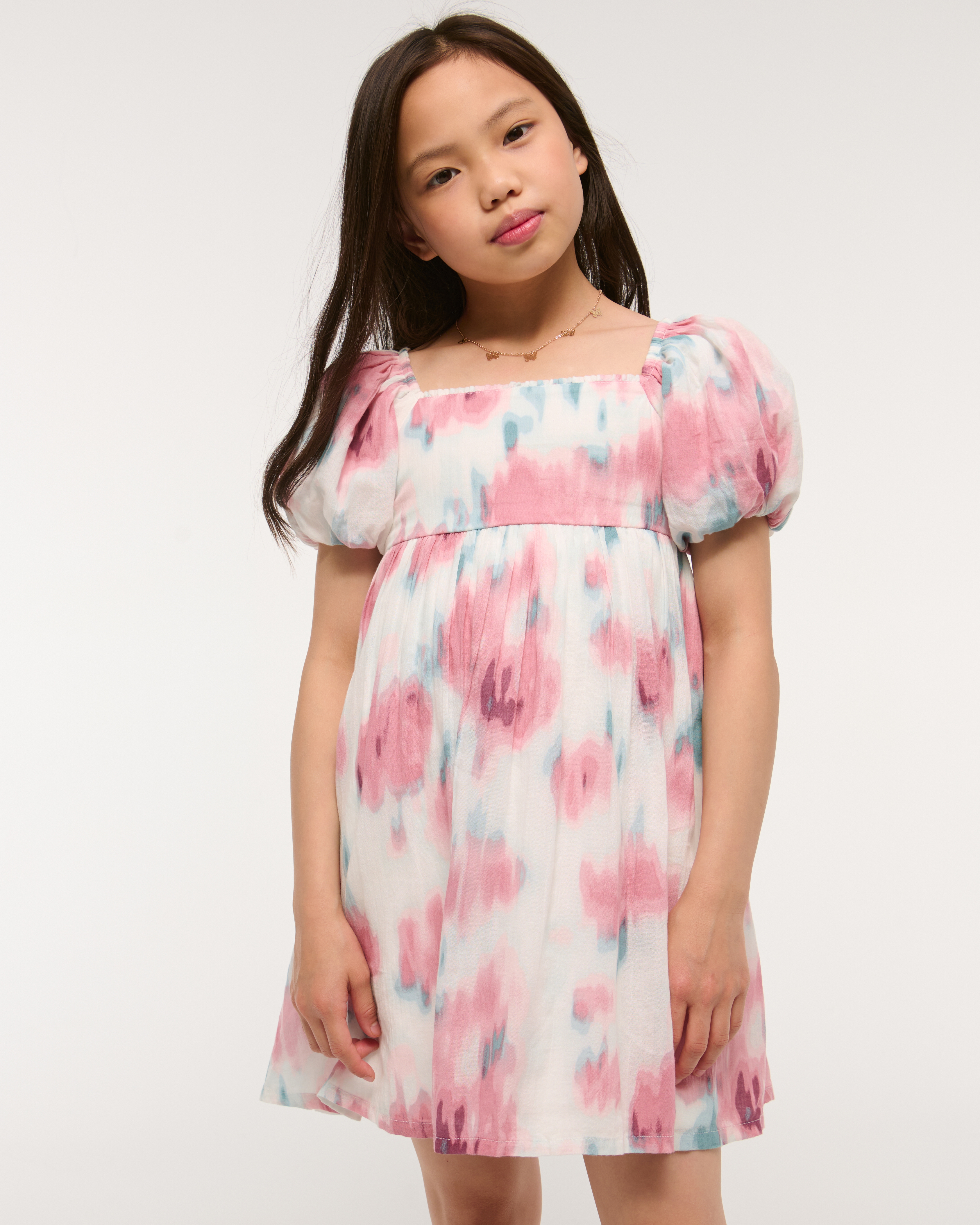 Abercrombie & Fitch Kids' Puff Sleeve Babydoll Mini Dress In Multi