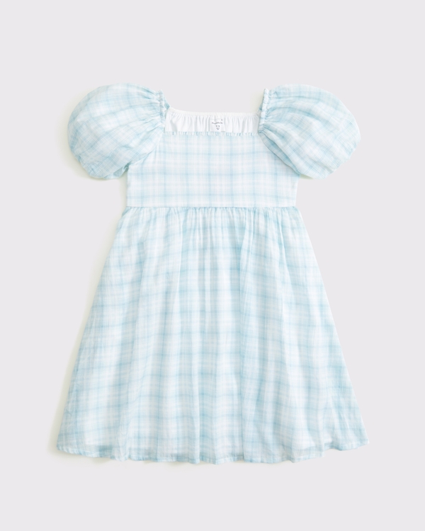 puff sleeve babydoll mini dress, Light Blue Pattern view 1
