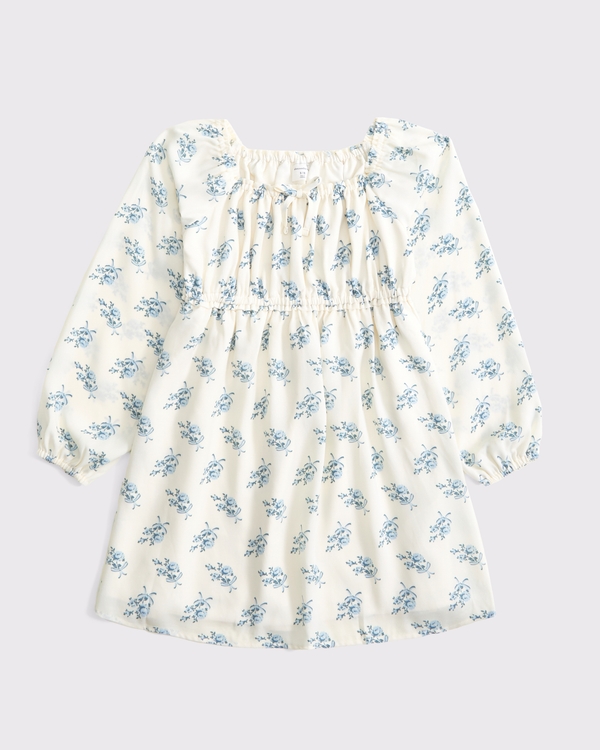 long-sleeve babydoll mini dress, White Floral view 1