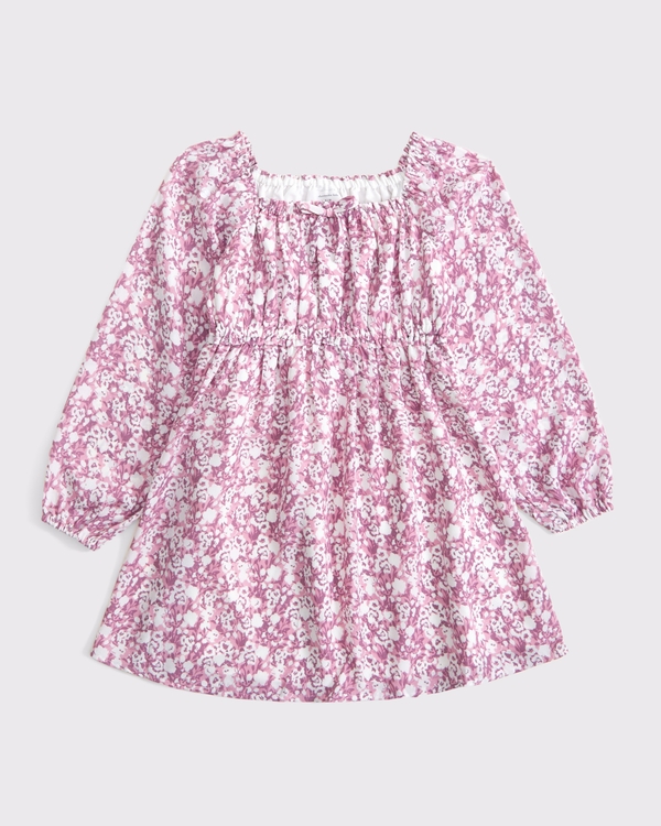 long-sleeve babydoll mini dress, Pink Pattern view 1