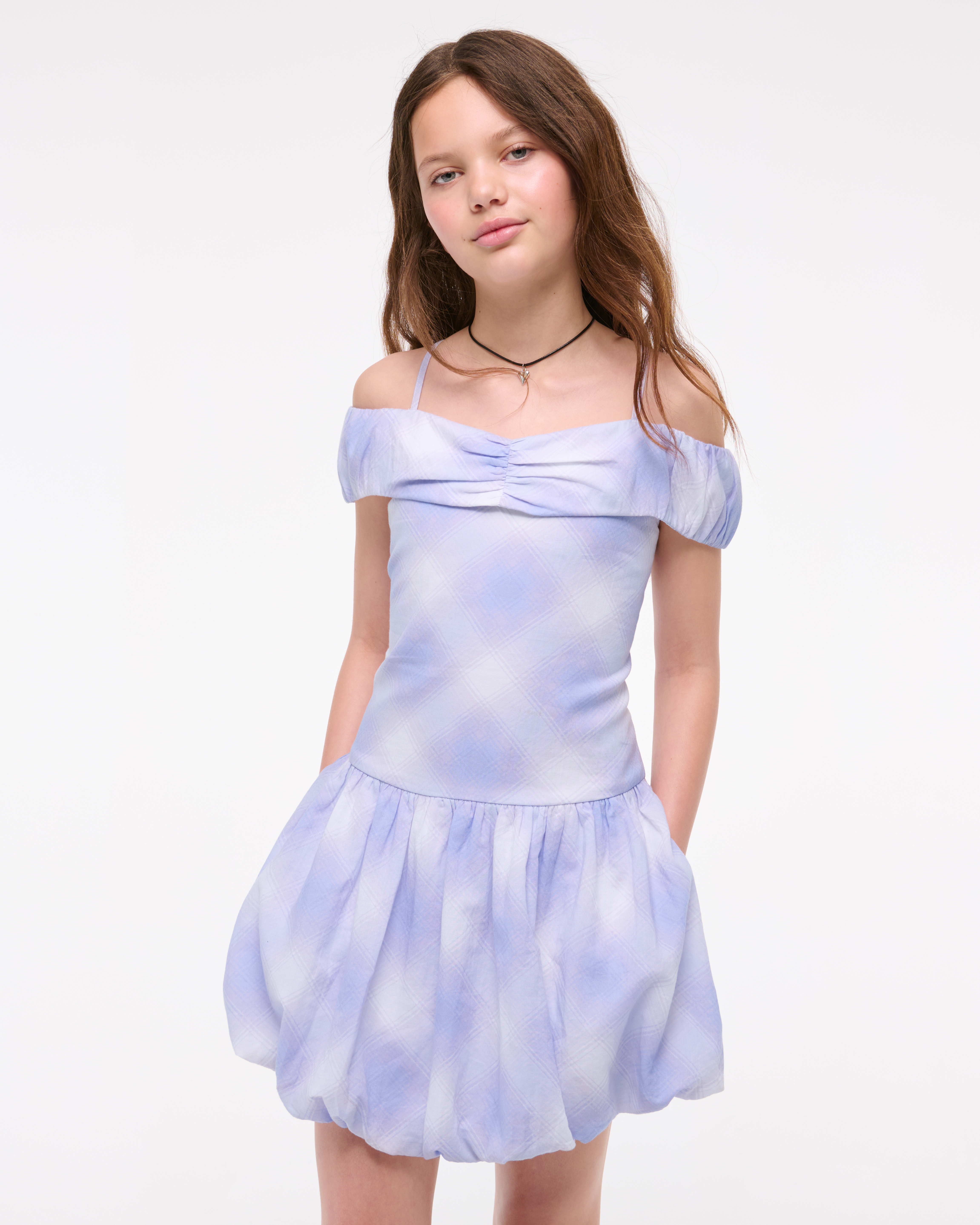 Abercrombie & Fitch Kids' Drop-waist Bubble Hem Mini Dress In Blue
