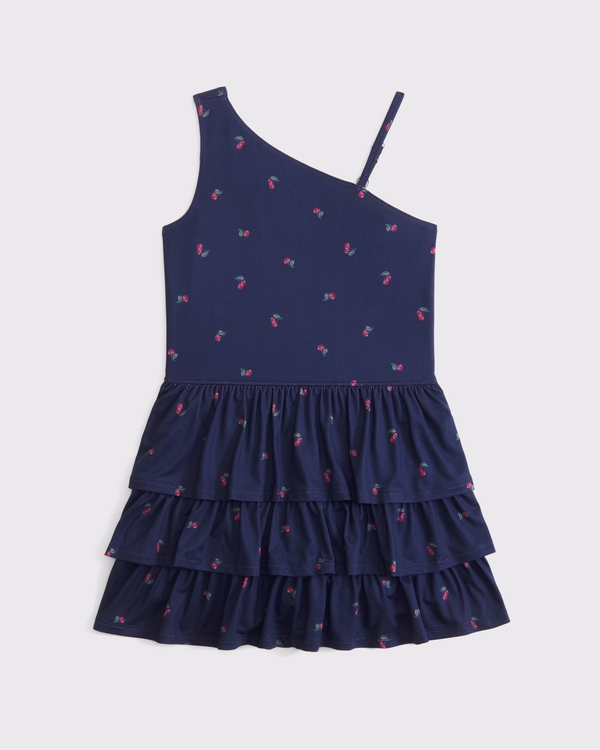 ypb asymmetrical ruffle mini dress, Navy Pattern view 1