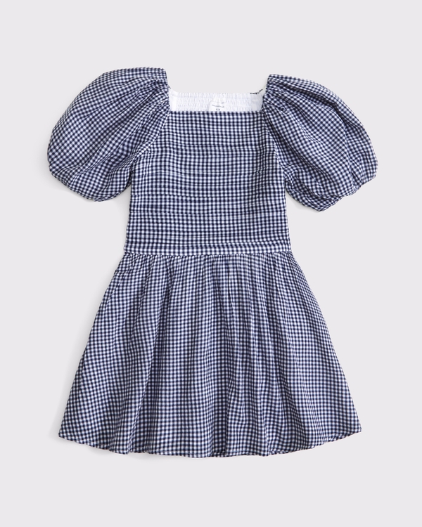 emerson puff sleeve mini dress, Black Gingham view 1