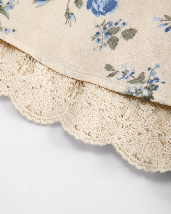 puff sleeve lace-trim mini dress, Light Beige Floral view 2