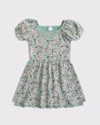 puff sleeve lace-trim mini dress