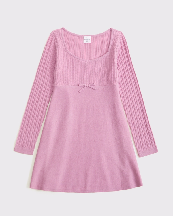 long-sleeve babydoll mini sweater dress, Dark Pink view 1