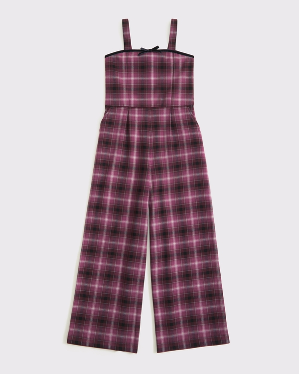 tie-front plaid jumpsuit, Burgundy Plaid view 2