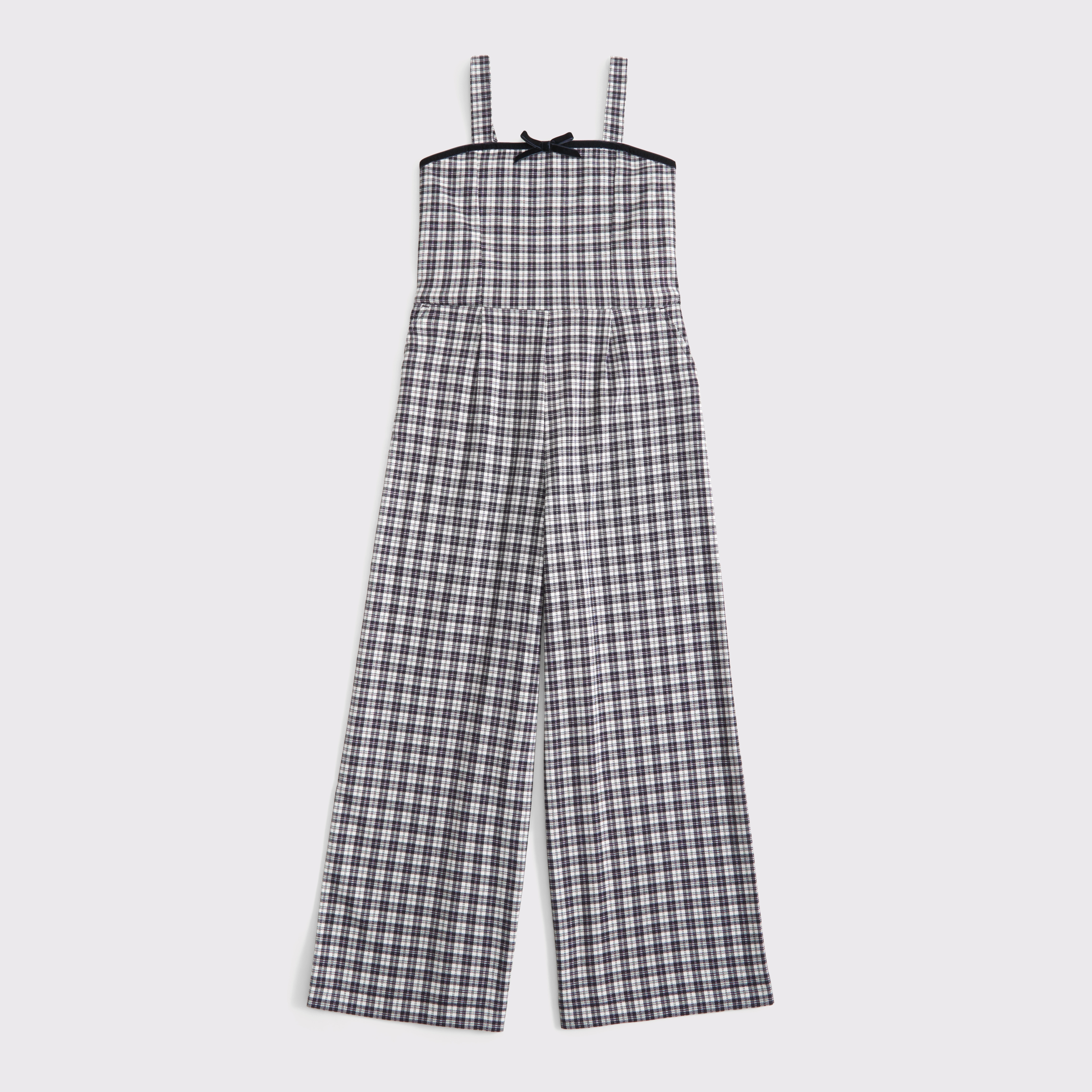 Abercrombie & Fitch Kids' Tie-front Plaid Jumpsuit In Black