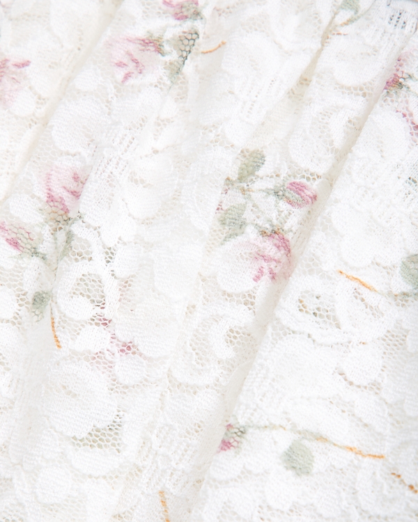 long-sleeve lace tiered mini dress