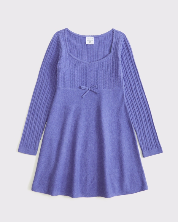 long-sleeve babydoll mini sweater dress, Periwinklke view 1
