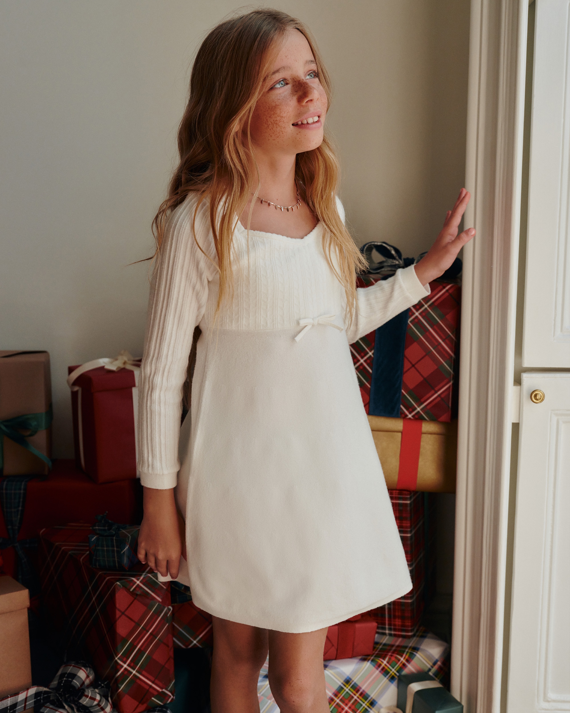 Abercrombie & Fitch Long-sleeve Babydoll Mini Sweater Dress In White