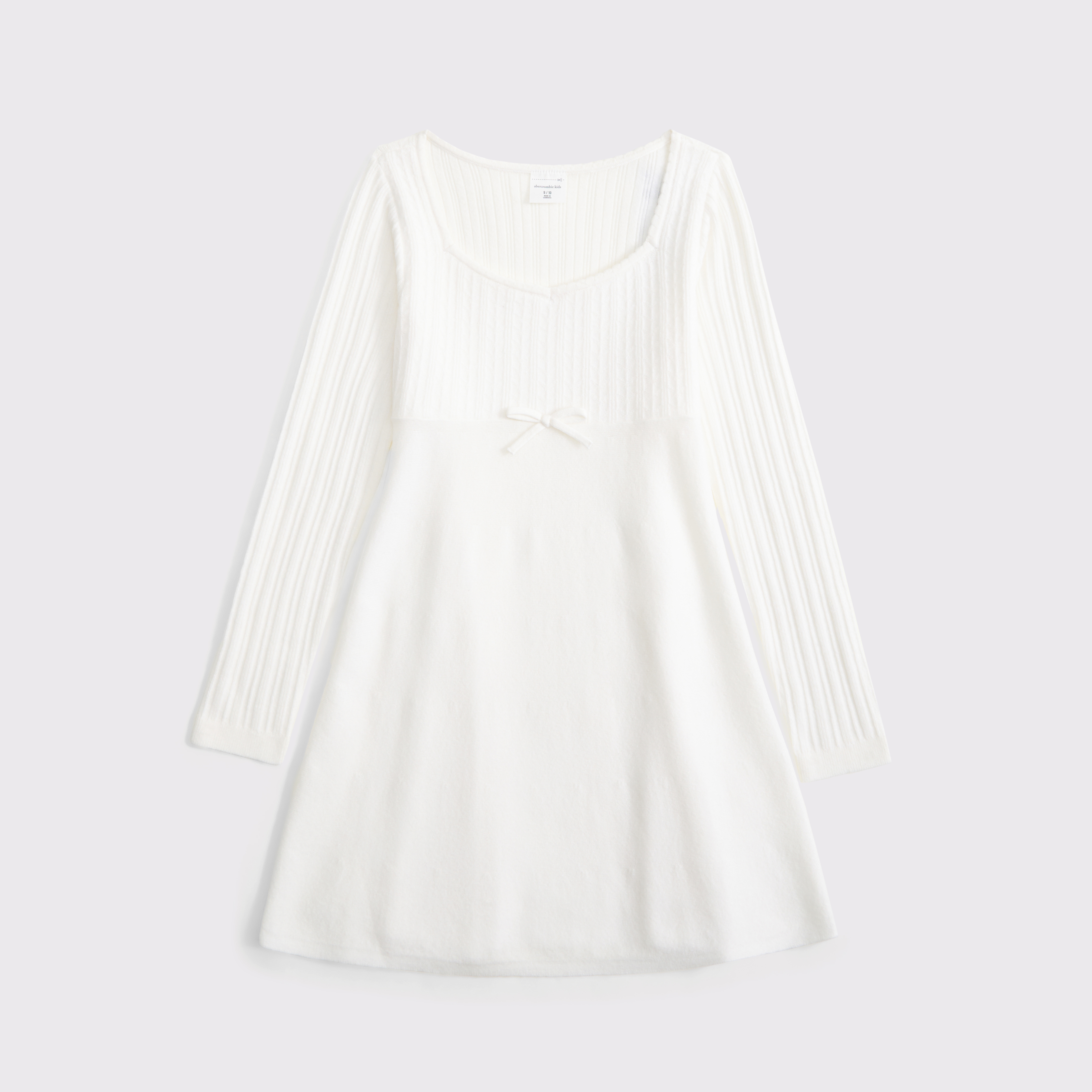 Abercrombie & Fitch Long-sleeve Babydoll Mini Sweater Dress In White