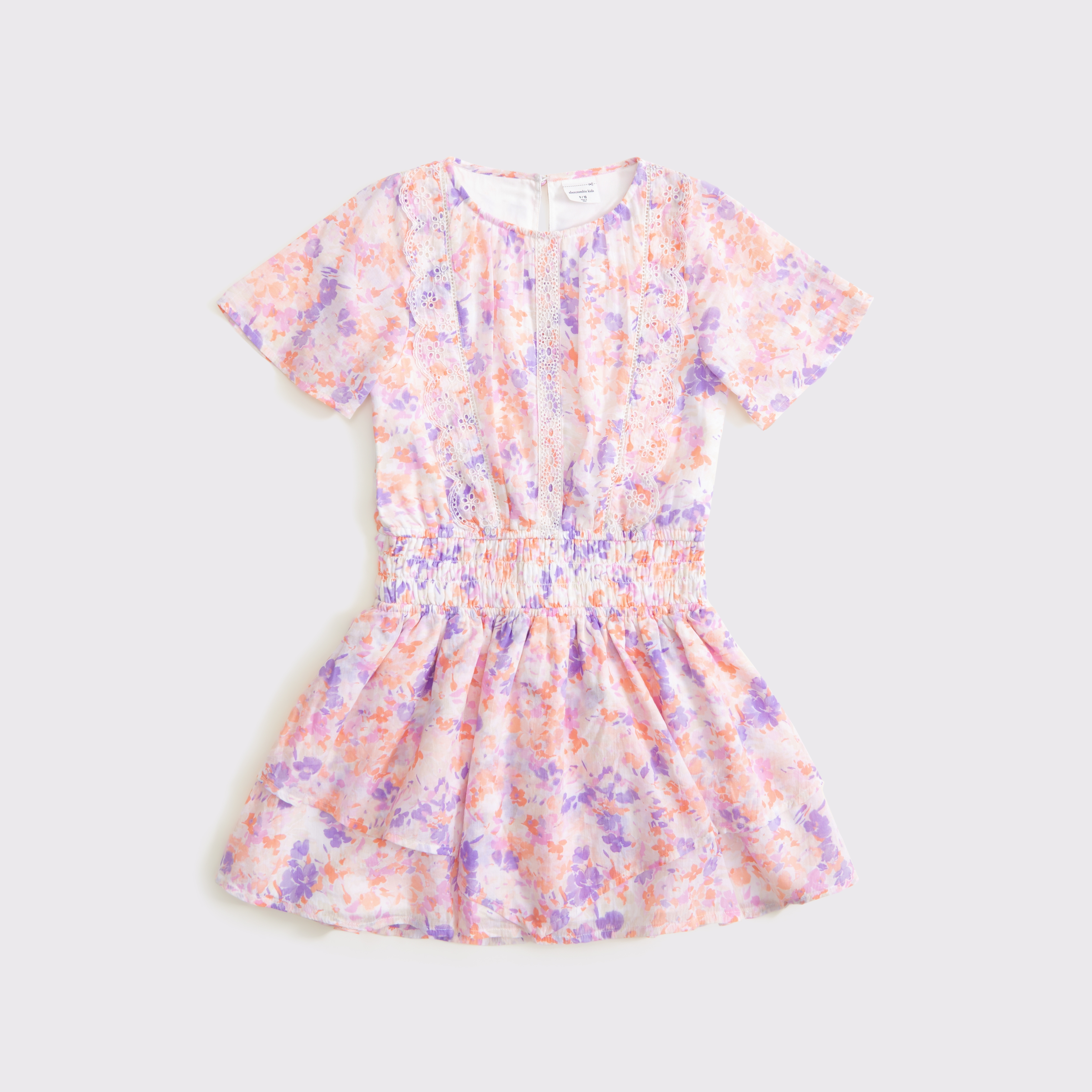 Abercrombie & Fitch Kids' Short-sleeve Smocked Waist Mini Dress In Multi