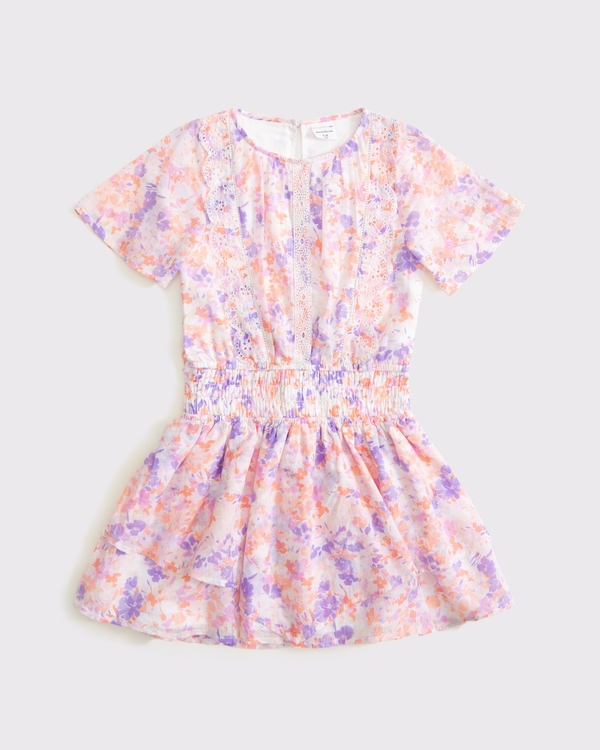 short-sleeve smocked waist mini dress, Pink Floral view 1