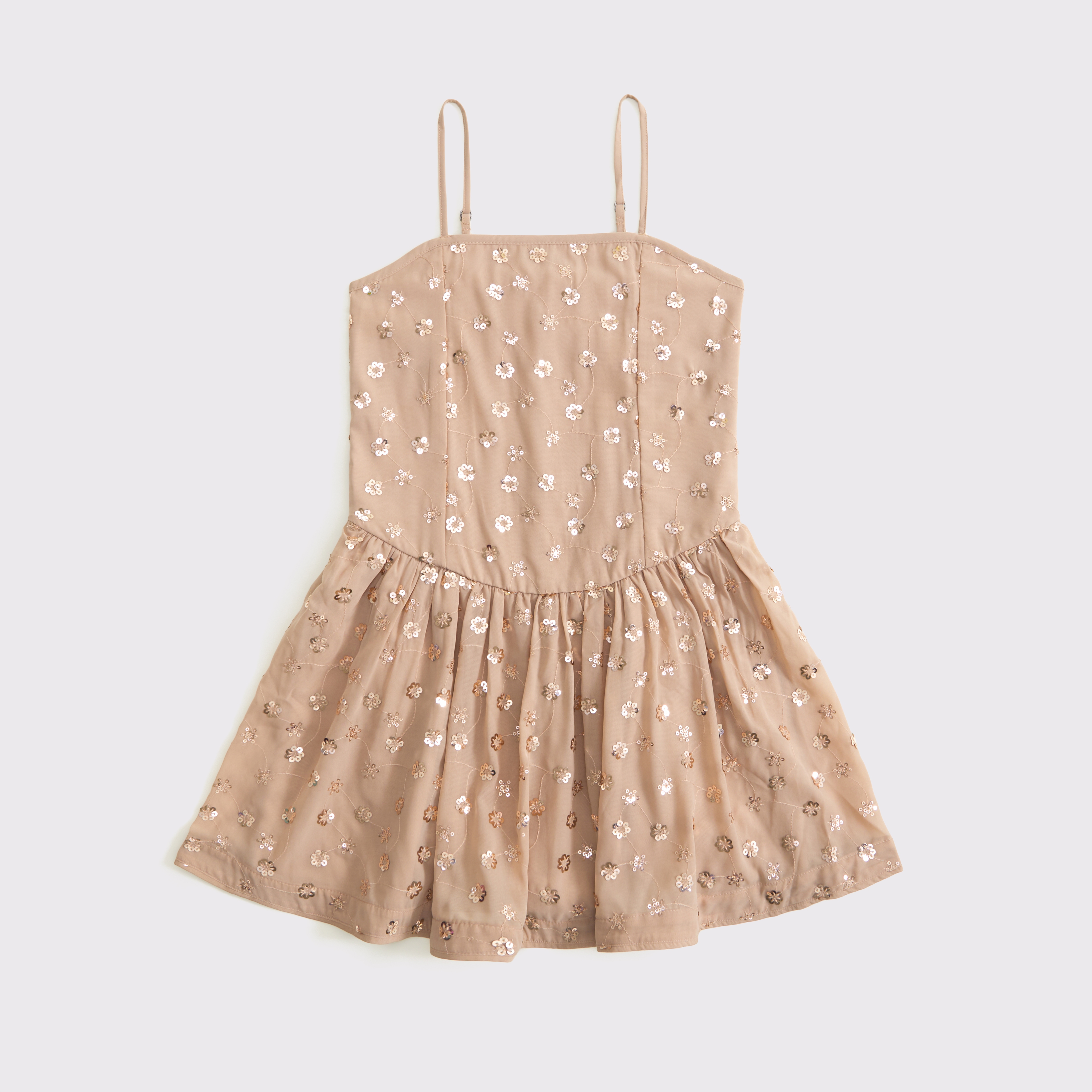 Abercrombie & Fitch Kids' Sequin Drop-waist Mini Dress In Brown