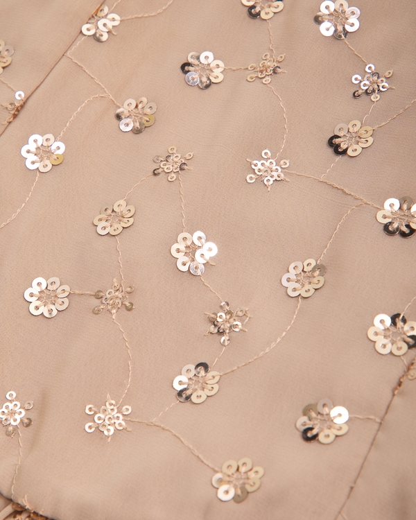 sequin drop-waist mini dress, Light Brown view 2