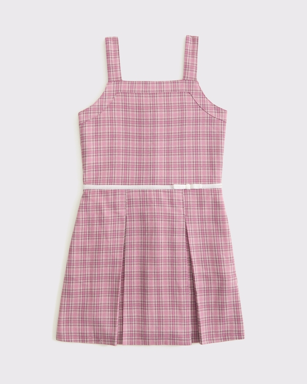 pleated mini dress, Pink Plaid view 1
