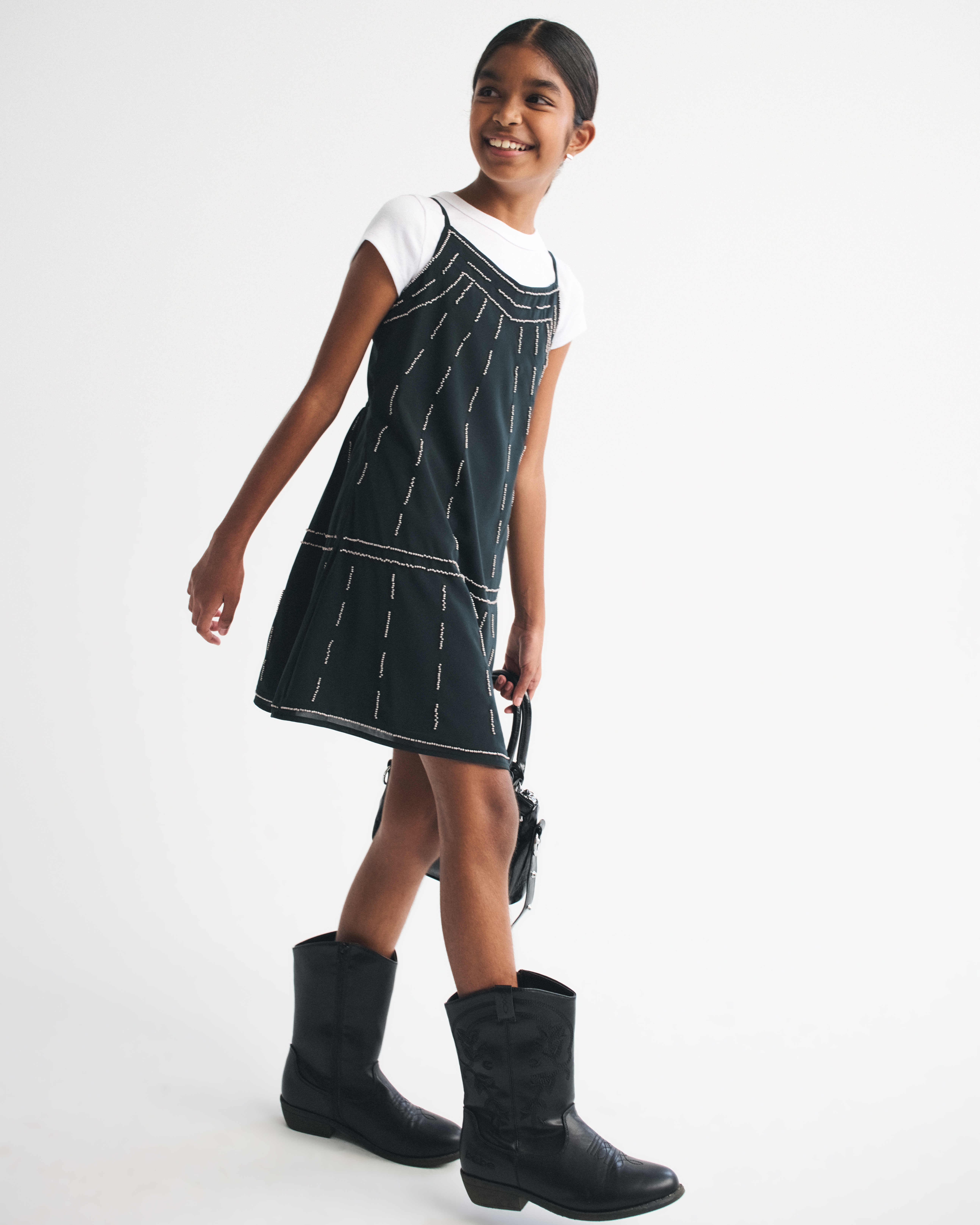 Abercrombie & Fitch Kids' Beaded Mini Dress In Black