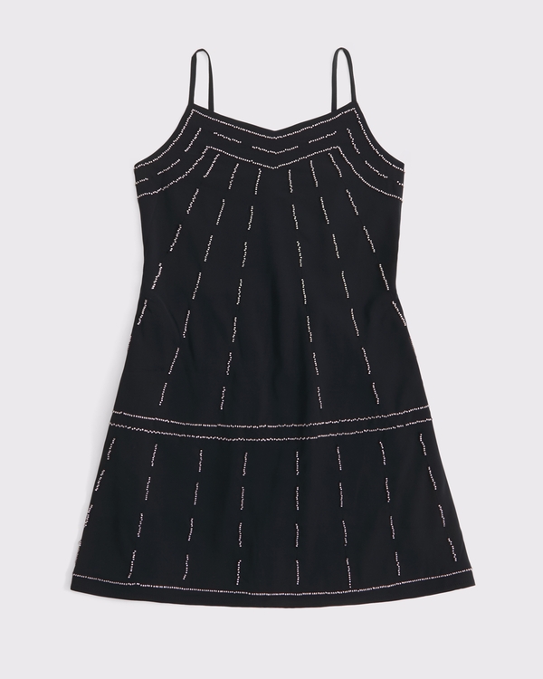 beaded mini dress, Black view 2