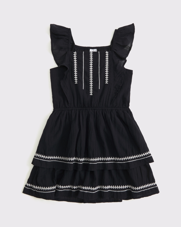 ruffle mini dress, Black view 1
