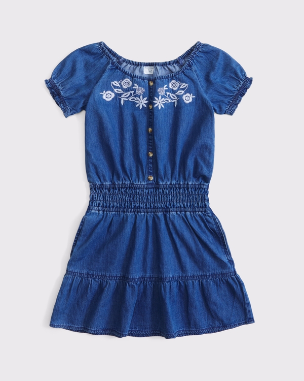 boho smocked waist mini dress, Denim view 1