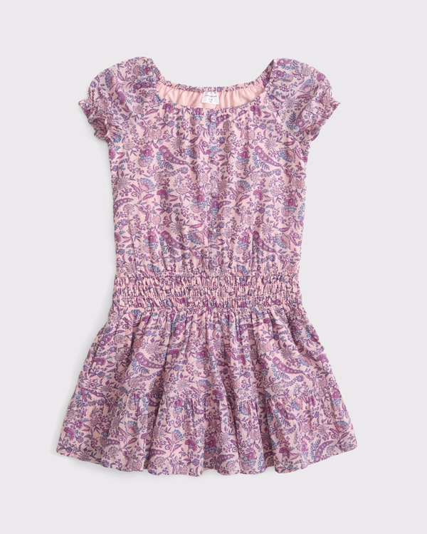 minivestido con cintura con fruncido tipo nido de abeja estilo boho, Estampado, Rosa view 1